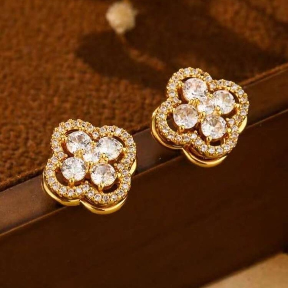 Gold Plated Stainless Steel Clover Stud Earrings Flower Earrings